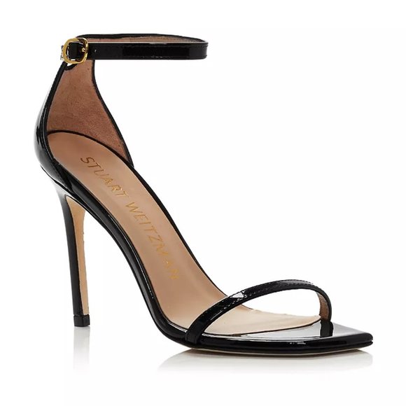 STUART WEITZMAN Nudist Curve 100 High Heel Sandals Patent Black 8.5 - Picture 1 of 8